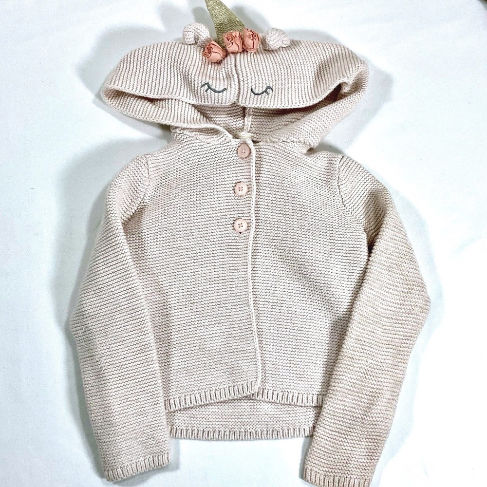 Oshkosh B'gosh Toddler Girls 3T Unicorn‎ Sweater Hooded Cardigan Knit Pink Cute